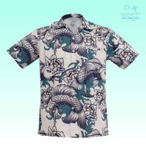 เสื้อเชิ้ตฮาวายแขนสั้น JAPAN SHIRT FISH BLACK WHITE (GREY)