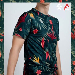 เสื้อวิ่งแขนสั้น HAWAII (MIDNIGHT TROPICAL LEAVER RUNNING) เขียวทอง