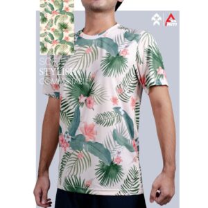 เสื้อวิ่งแขนสั้น HAWAII (MORNING TROPICAL LEAVER RUNNING) ครีมเขียว